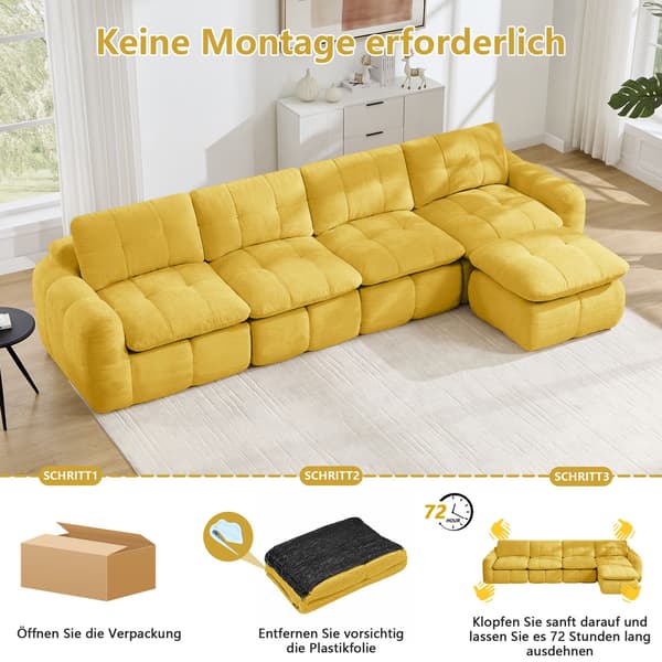 HOMAIRE 4-sits modulsoffa i L-form, chenille, gul, utan ram Gul 334 x 160 x 68 cm