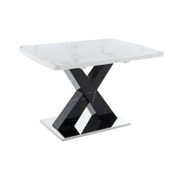 HOMAIRE Modern rektangulär matbord, utdragbart, vit marmor, svart MDF X-ben, metallbas Vit+Svart 160 x 80 x 76.5 cm
