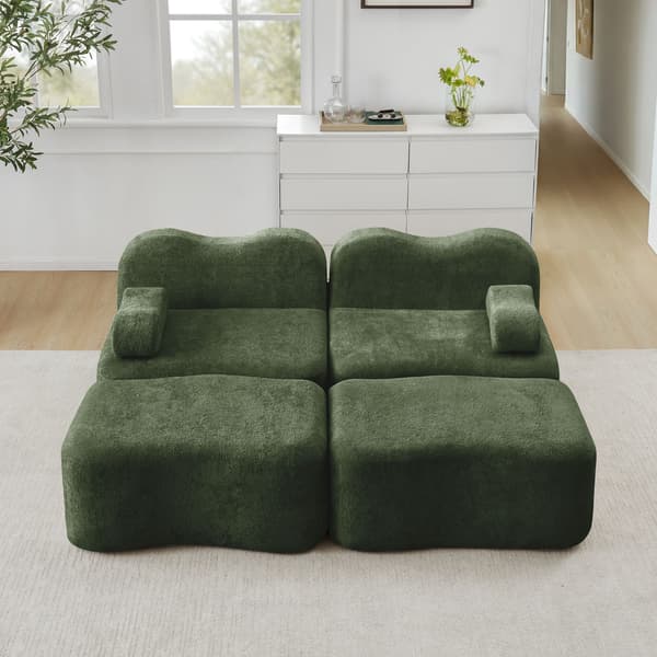 HOMAIRE 2-sits modulsoffa med 2 ottomaner, grön sammet Grön 192 x 167 x 70 cm