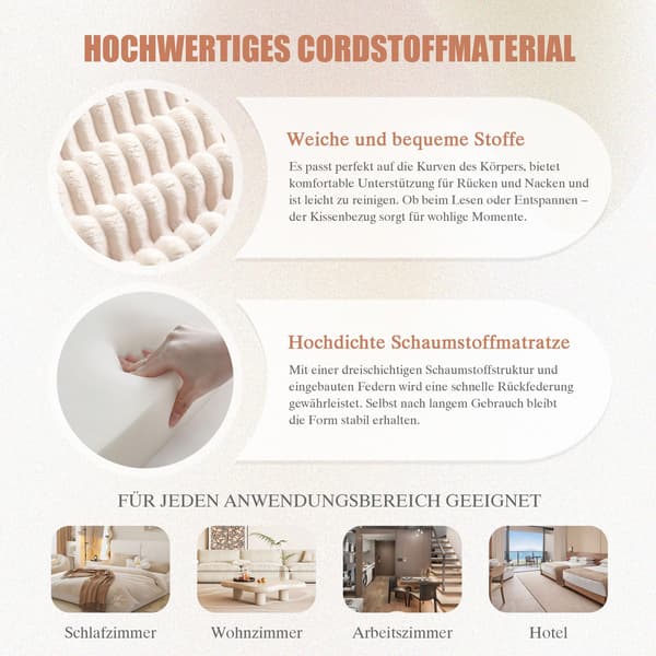 HOMAIRE Modulerbar 2-sits Cordsoffa med Kuddar och Sidofickor, Beige Beige 191 x 94 x 85 cm