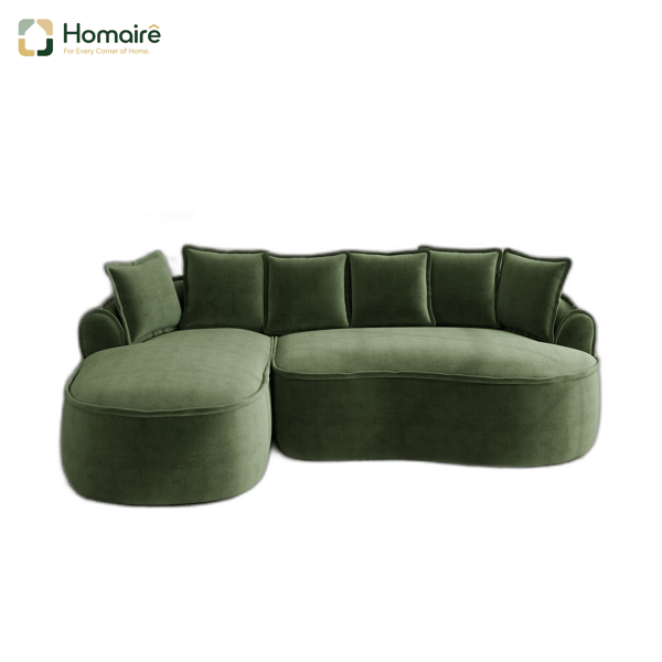 HOMAIRE Chenille Cloud Soffa i L-form med djup sittdyna och breda armstöd, grön Grön 252 x 164 x 67 cm