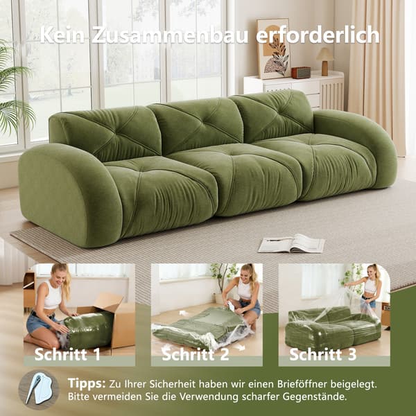 HOMAIRE ramfritt tresitsigt modulsoffa i chenill, grön, extra stor Grön 281 x 95 x 76 cm