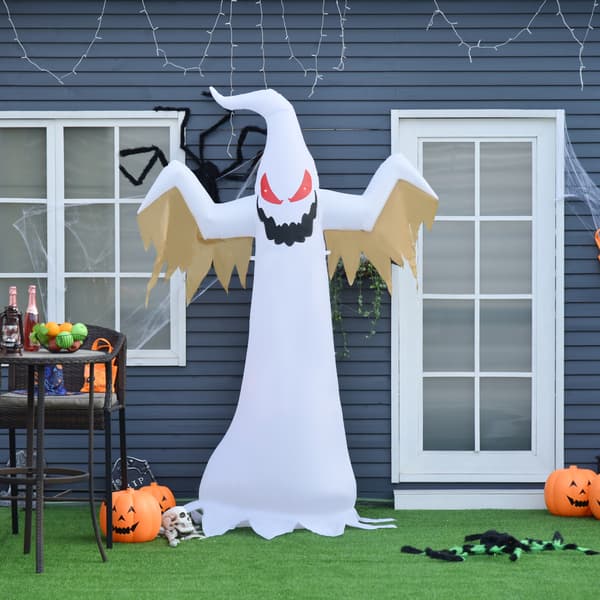 HOMAIRE Halloween uppblåsbart spöke 240 cm med LED-belysning, väderbeständig polyester, vit och röd Vit
