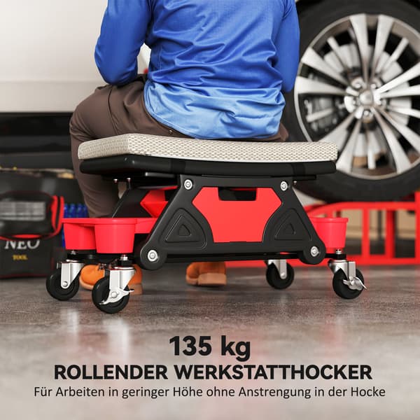 HOMAIRE Verkstadspall med hjul och förvaringsyta, 35 cm hög, grå, max 135 kg Grå