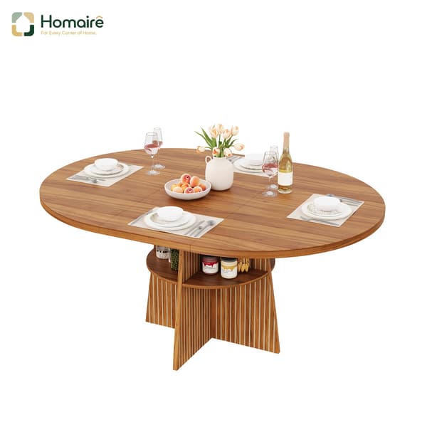 HOMAIRE Runt utdragbart matbord 110-150x110x77,5 cm i valnötslook Valnöt