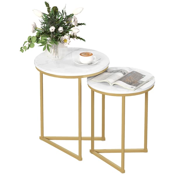 HOMAIRE 2-delars sidobordset med moderna guldfärgade stålelement för vardagsrum och sovrum Guld 45 x 45 x 55 cm