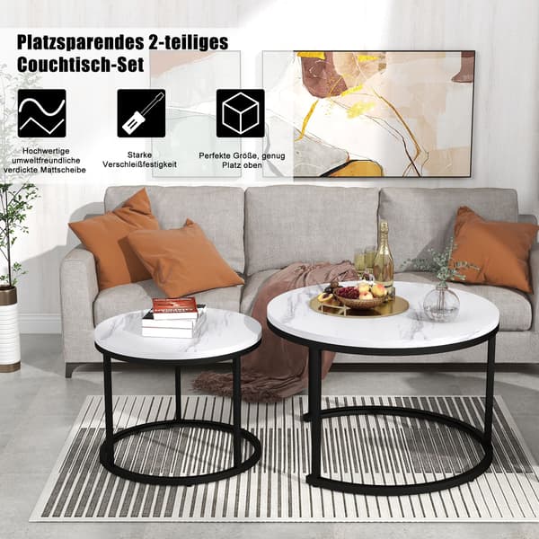 HOMAIRE Runt soffbord 2-pack med marmormönster Marble