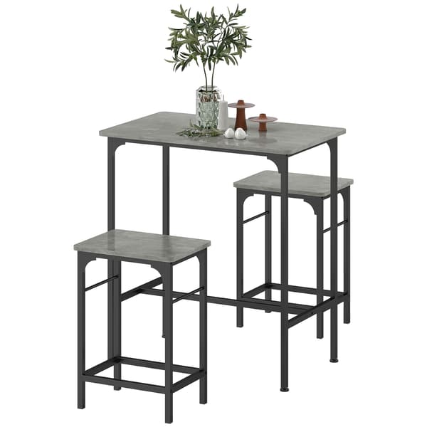 HOMAIRE Bartisch Set med 2 barstolar, grå bordsskiva och svart stålram, 80x50x87 cm Grå