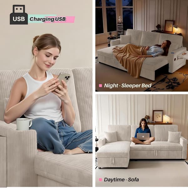 HOMAIRE L-formad bäddsoffa med förvaring beige Manchester Beige
