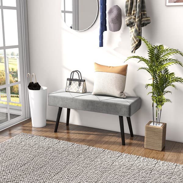 HOMAIRE Polstrad sittbänk i sammet, 100x36x45 cm, grå med stålben Grå