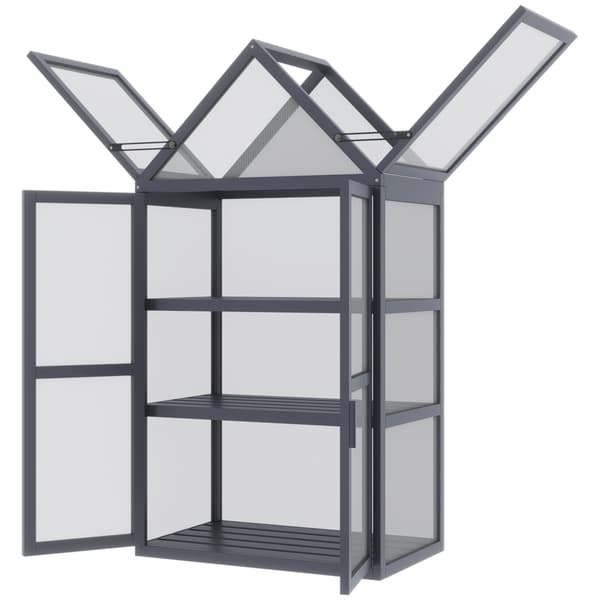 HOMAIRE Mini växthus med 3 hyllplan, träram och polykarbonattak, grå, 70,5x42x132 cm Grå