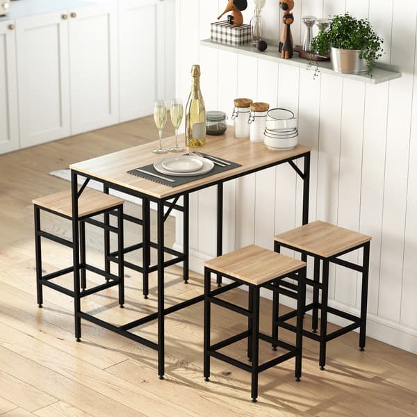 HOMAIRE Bartischset med ståbord och 4 barstolar i ek och stål, 5 delar Ek