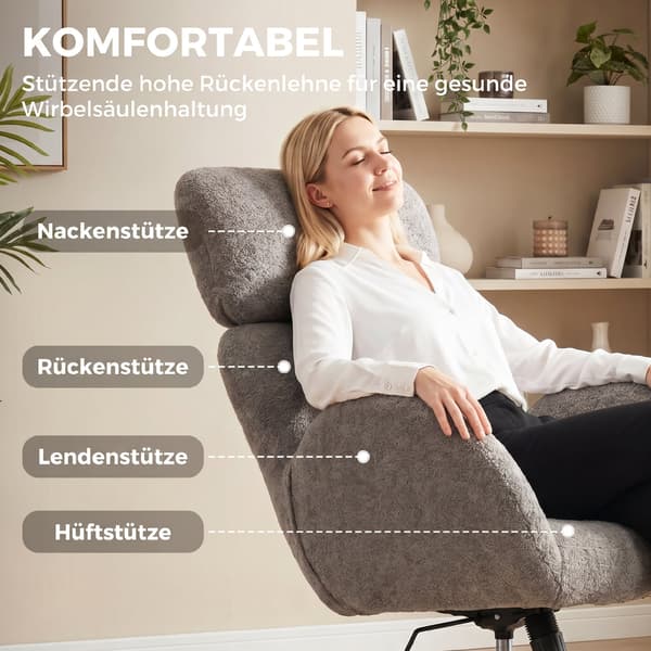HOMAIRE Kontorsstol med sammetstyg, höj- och sänkbar, grå Grå 68 x 67 x 113 cm