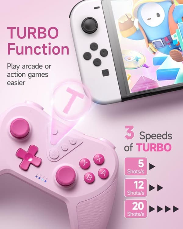 EasySMX T37 trådlös switchkontroll för switch rosa rosa