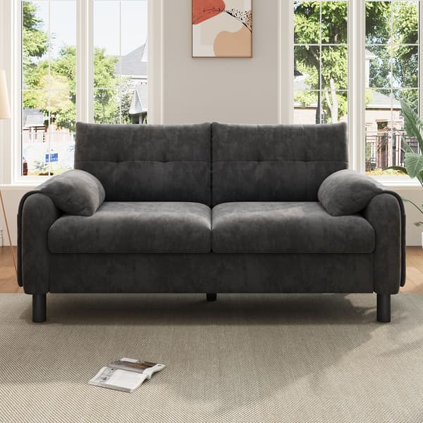 HOMAIRE Modern 2-sitssoffa i Chenille med tjocka kuddar, grå Grå 158 x 80 x 88.5 cm