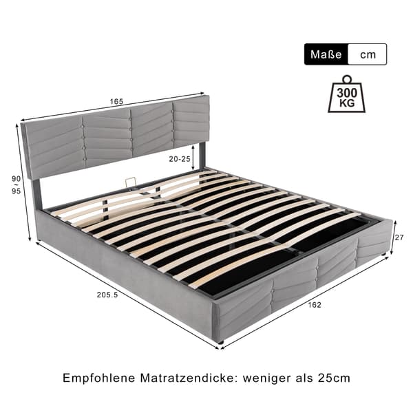 HOMAIRE Hydraulisk Förvaringssäng med Justerbart Sänggavel, Modern Europeisk Stil, Sammet Grå Grå
