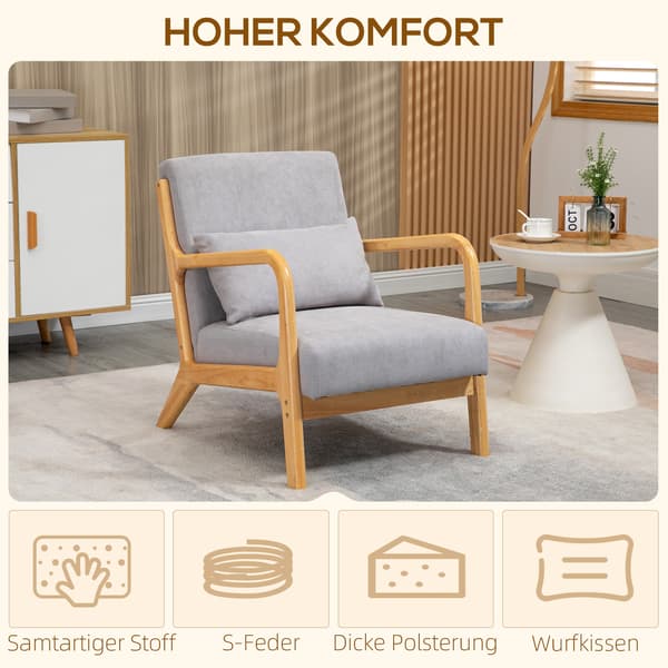 HOMAIRE Elegant Loungestol med Träram och Grå Samtpolstring, 78x61x76 cm Grå