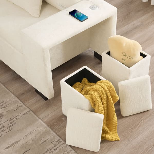HOMAIRE L-format bäddsoffa med förvaring, USB & USB-C, beige chenille Beige 220 x 205 x 86.5 cm