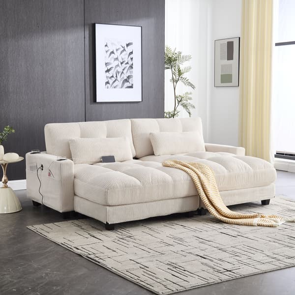 HOMAIRE Beiges 2-sits Cordsoffa med USB och förvaringsfickor Beige