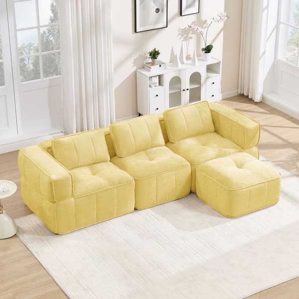 HOMAIRE 3-sits L-format modulsoffa med pall, gul, högdensitetsskum Gul 271 x 162 x 67 cm