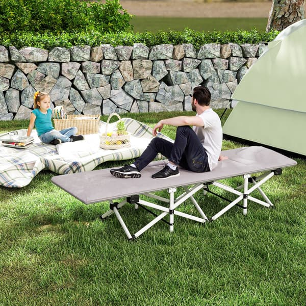 HOMAIRE fällbart campingfältbädd 185x65x37 cm, grå, stålram, mjuk, max 200 kg Grå