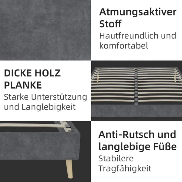 HOMAIRE Modern Minimalist Grå Plattformssäng med Stabil Multi-Support Bas Grå 200 x 160 x 14 cm