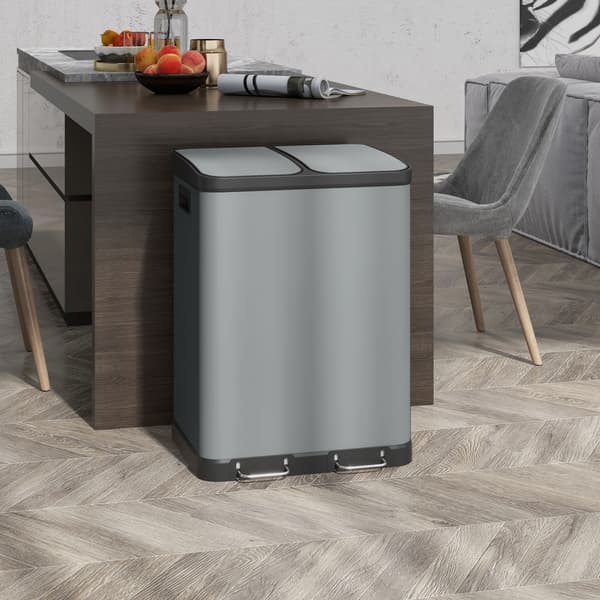 HOMAIRE Dubbelfackad soptunna 2x30L, fingeravtrycksresistent, pedal, löstagbara innerhinkar, grå Grå