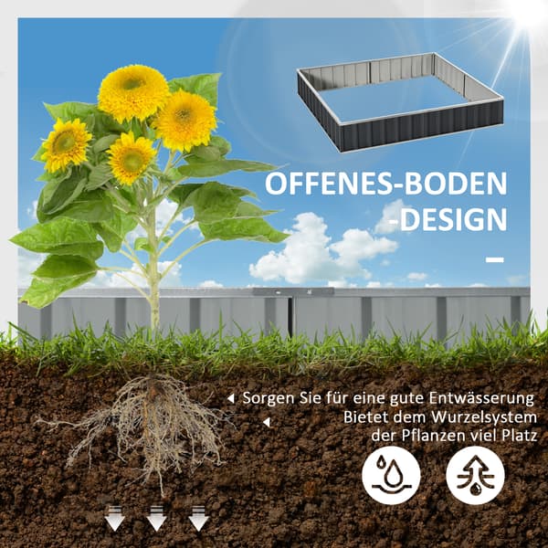 HOMAIRE Höjdbädd i stål 258x90x30 cm med T-formade växtskyltar och handskar mörkgrå Mörkgrå