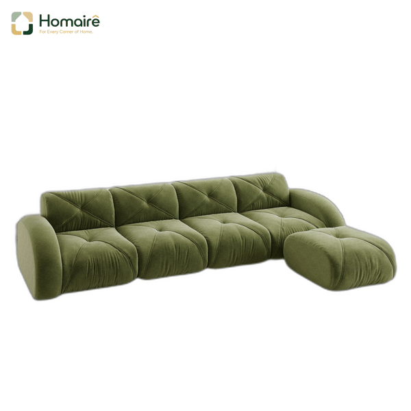 HOMAIRE L-formad modulsoffa med fotstöd, 4-sits, grön chenille Grön 358 x 171 x 76 cm