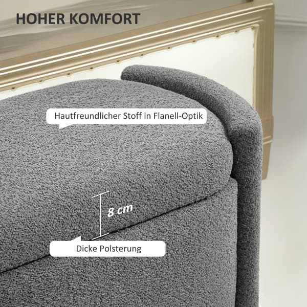 HOMAIRE sittbänk med förvaring, stoppad skobänk 105x44x45,5 cm, grå, eukalyptusträ och polyester Grå