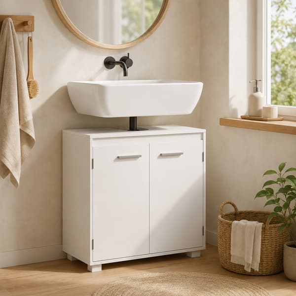 HOMAIRE Vit badskåp med U-förmigt avlopp, justerbart hyllplan, modernt design Vit 60 x 30 x 60 cm