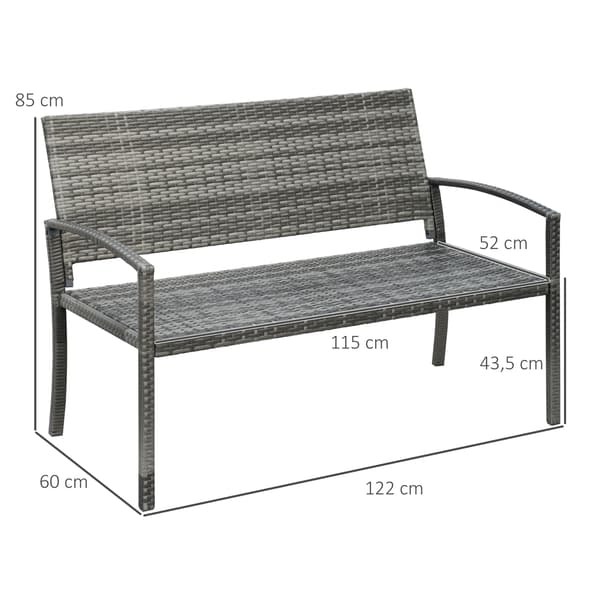 HOMAIRE Trädgårdsbänk i rottinglook för 2 personer, grå, 122x60x85 cm, stålram Grå