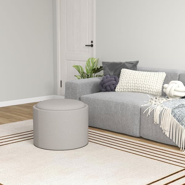 HOMAIRE sittpall med förvaring, vändbart lock, ljusgrå polyester och MDF, 56x56x42 cm Ljusgrå 56 x 56 x 42 cm
