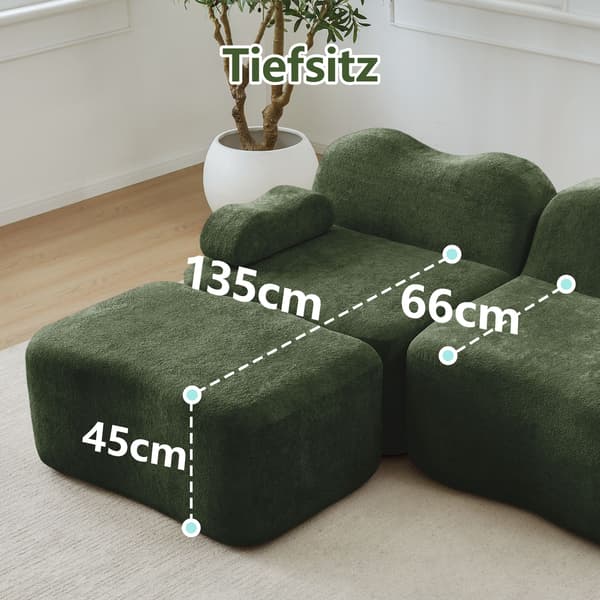 HOMAIRE 3-sits modulsoffa i U-form med 2 ottomaner, grön sammet Grön 288 x 167 x 70 cm