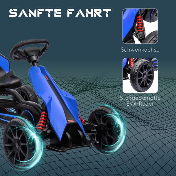HOMAIRE Go Kart med fram- och backväxel, justerbar sits för barn 3-8 år, blå Blå