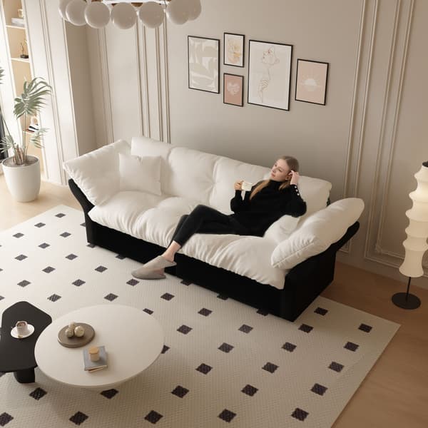 HOMAIRE 190 cm Queen-Size Utdragbar 3-i-1 Sovsoffa i Velour, Beige/Vit Beige 190 x 85 x 91 cm