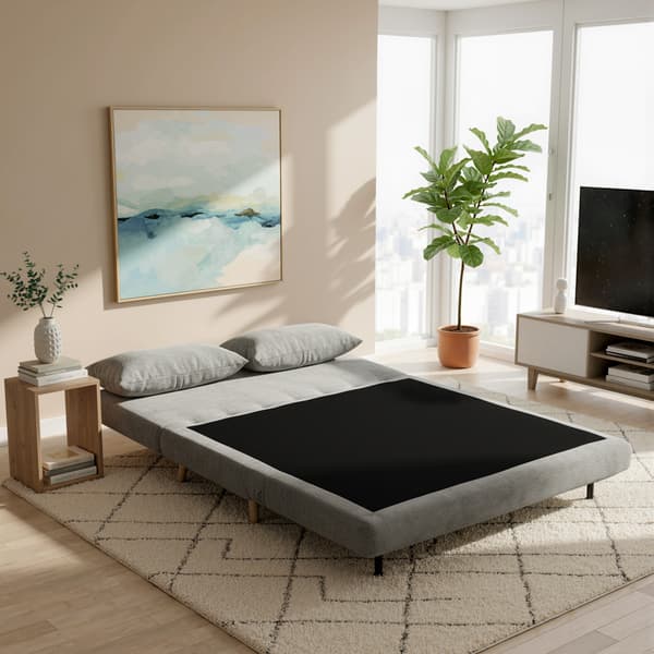 HOMAIRE Schlafsofa med justerbar ryggstöd, grå polyester och bokträ, 141x90x81 cm, max 120 kg Grå