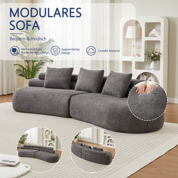HOMAIRE Modulsoffa i halvmåneformigt Chenille-Design, 3-delad, anthrazitgrå Grå