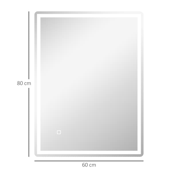 HOMAIRE LED-badrumsspegel 60x80 cm med dimbar belysning och antibeklädningsfunktion, vit Silver