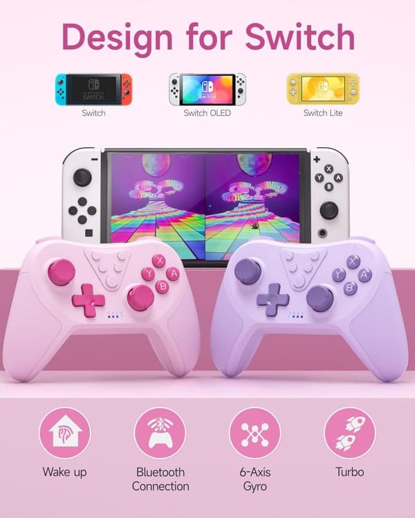 EasySMX T37 trådlös switchkontroll för switch rosa rosa