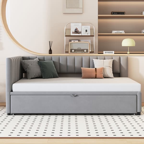 HOMAIRE Multifunktionell L-format bäddsoffa med utdragbar säng 90/180x200 cm, samtyg, grå Grå 208 x 97.5 x 75 cm