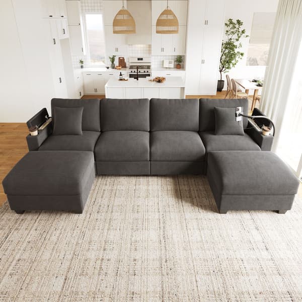 HOMAIRE U-formad modulsoffa med bäddfunktion, grå manchestersammet Grå 275.5 x 139 x 87 cm