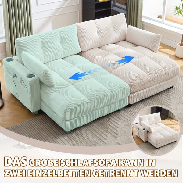 HOMAIRE Beiges 2-sits Cordsoffa med USB och förvaringsfickor Beige