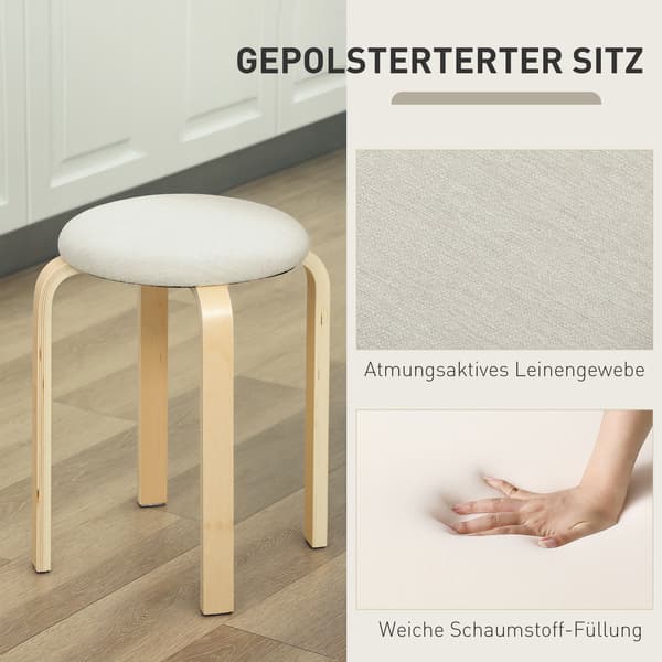 HOMAIRE 4-pack stapelbara sittpallar med träben, gräddvita, 40x40x45 cm Gräddvit