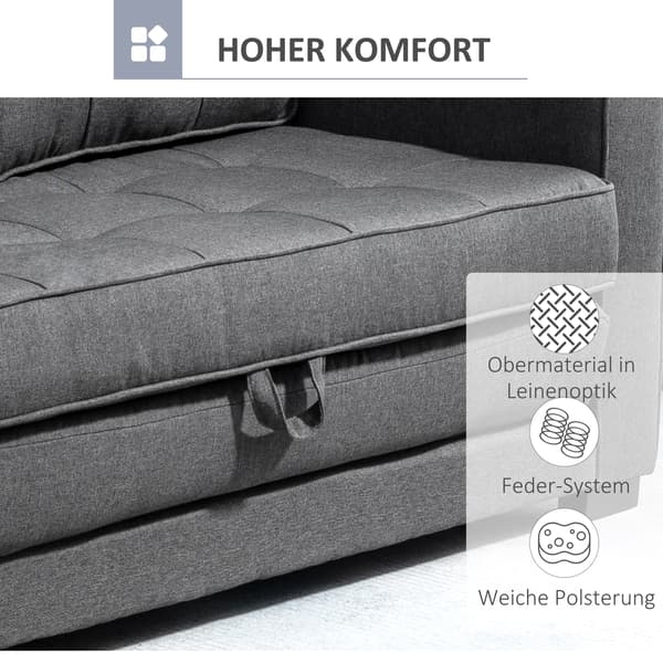 HOMAIRE Klappsoffa 2-sits Grå i Linnekänsla med Sängfunktion 147,5x75x85 cm Grå