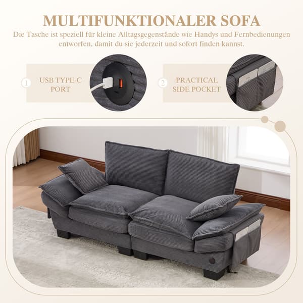 HOMAIRE modulsoffa för 2 personer med bred sits och USB-C, mörkgrå Mörkgrå 190 x 73 x 84 cm
