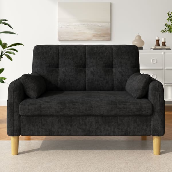HOMAIRE Modern tvåsitssoffa med mjuka kuddar och sidoficka, grå chenille Grå 119 x 78 x 85 cm