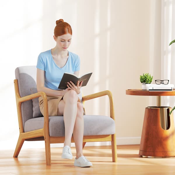 HOMAIRE Elegant Loungestol med Träram och Grå Samtpolstring, 78x61x76 cm Grå