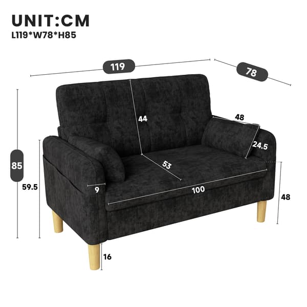HOMAIRE Modern tvåsitssoffa med mjuka kuddar och sidoficka, grå chenille Grå 119 x 78 x 85 cm