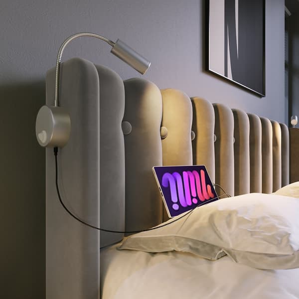 HOMAIRE Grå Sammet Sängram med Förvaring, Läsbelysning och USB-laddning Grå 206 x 103 x 95 cm